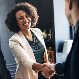 business woman shaking hands